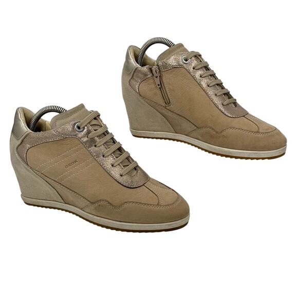 Geox Illusion Wedge Sneakers Hidden Heel Women's SZ 8 Tan Sporty Y2K Streetwear - Picture 5 of 12